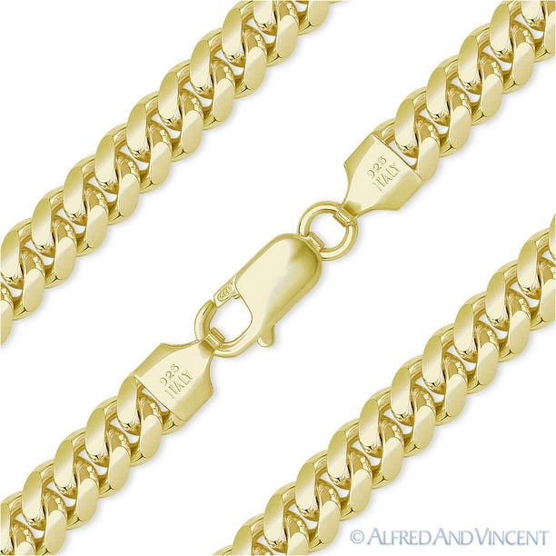 Sterling Silver 925 Yellow Gold Plated Solid Cuban Curb Link Chain 30" 11 mm Sterling Silver 925 Yellow Gold Plated Solid Cuban Curb Link Chain 30" 11 mm